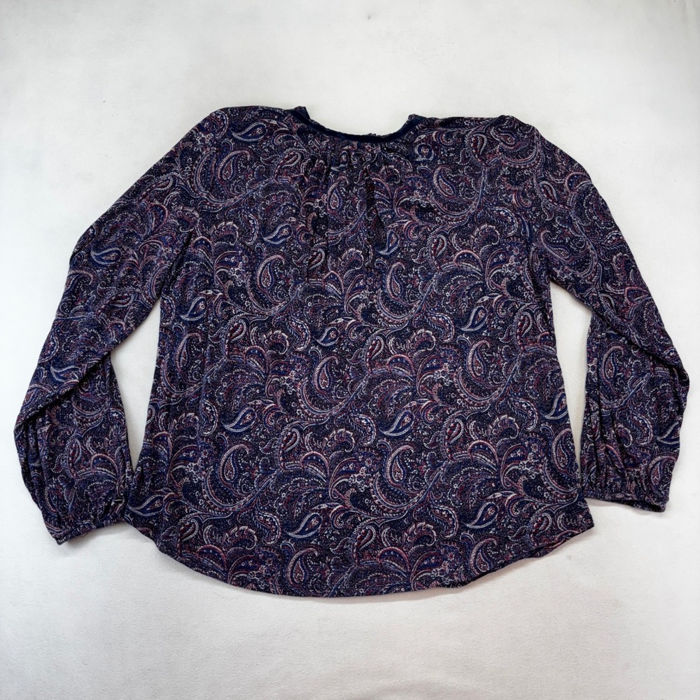 Lucky Brand Tops Bundle Women Large Blue Paisley Peasant Black Floral Tee 2 lot - Picture 9 of 11